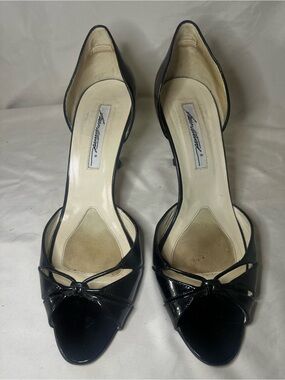 Brian Atwood Black Patent D'Orsay Peep-Toe Heels with Bow